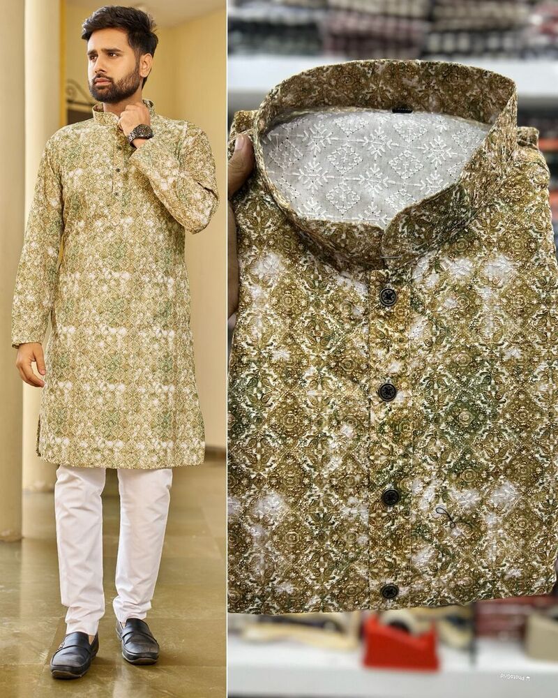 Schiffli Chikan Mans Kurta With Payjama