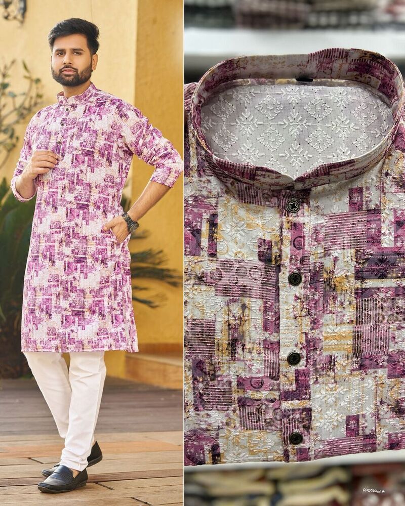 Schiffli Chikan Mans Kurta With Payjama