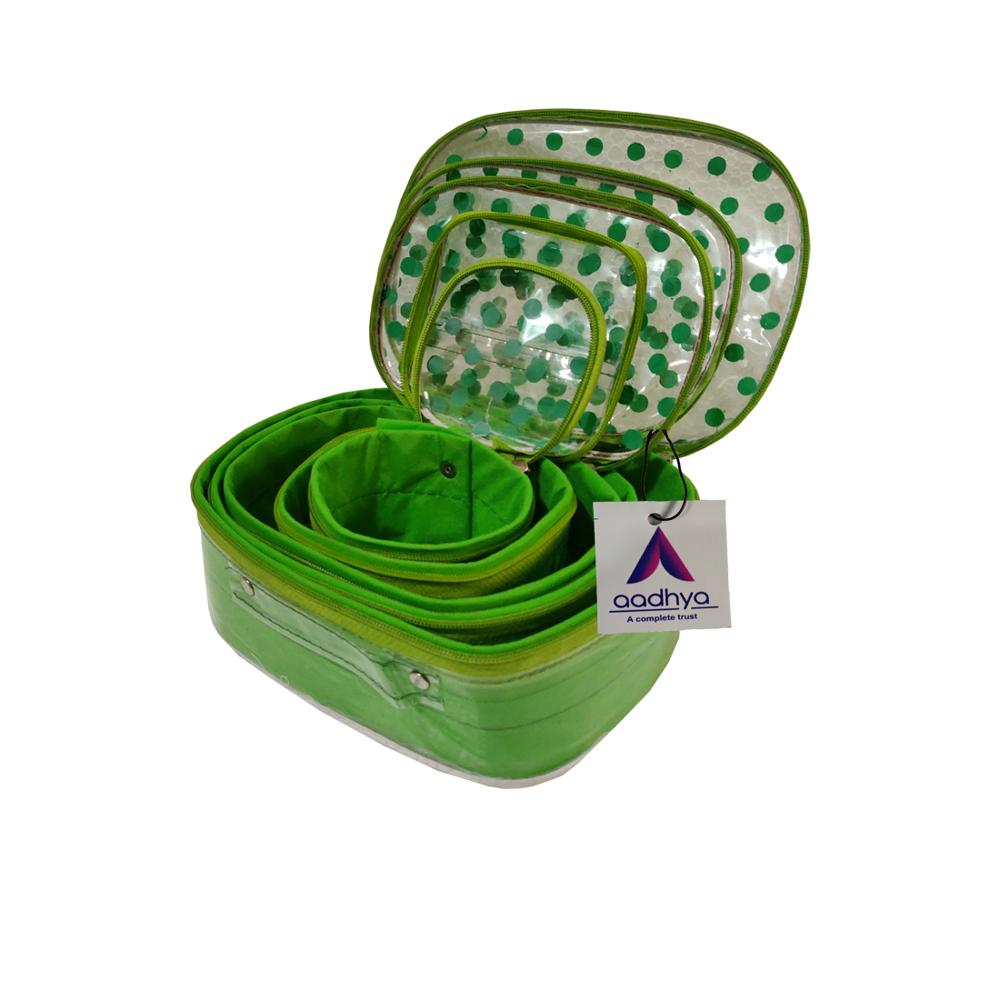 Green Polyester Makeup Pouch - Standard Size, Moisture-proof Material | Sleek Plain Green Design For Organized Cosmetic Storage