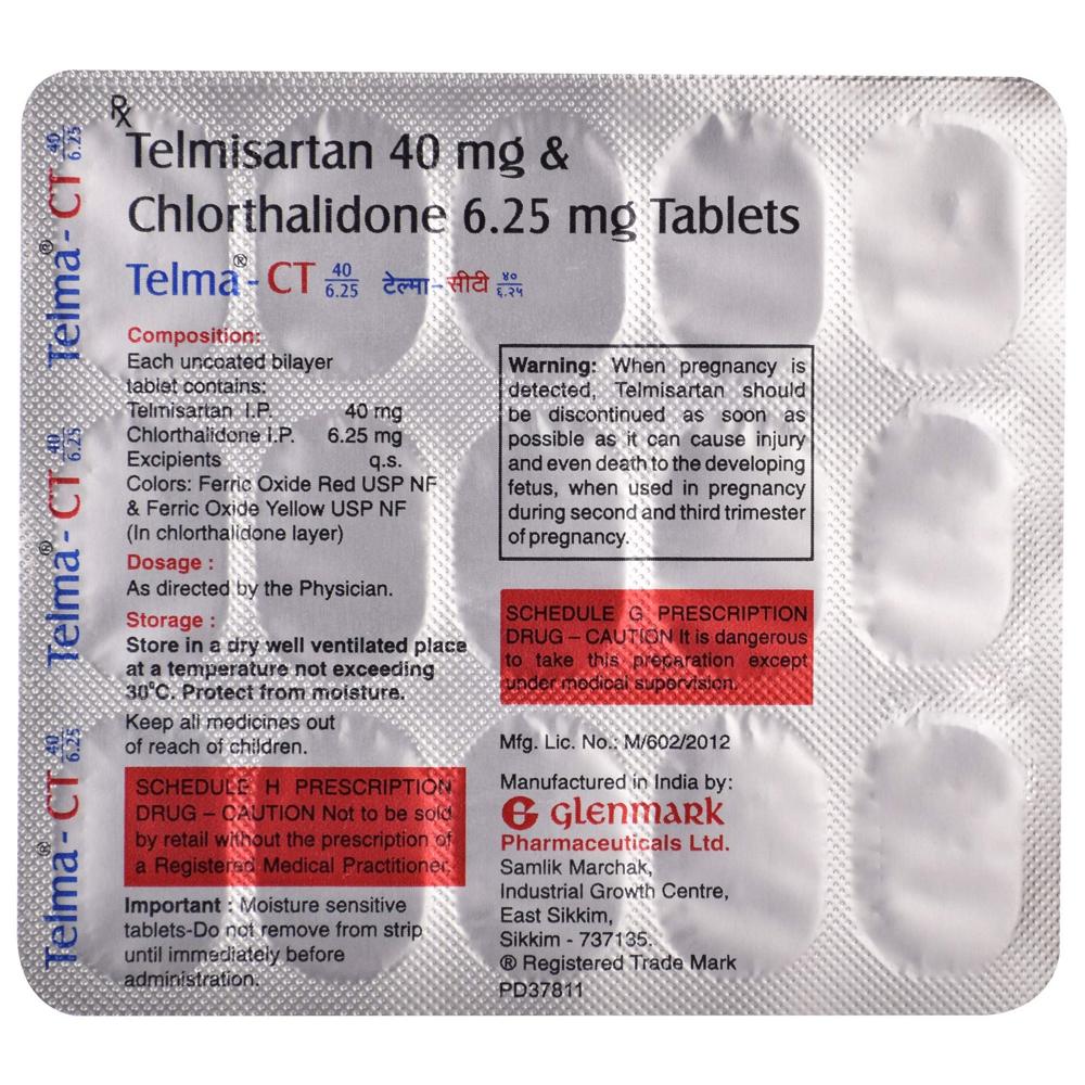 Telma-CT 40/6.25 Telmisartan (40mg) + Chlorthalidone (6.25mg) Tablet