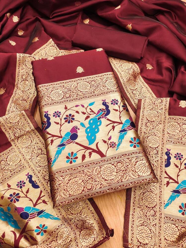 Pure Zari Banarasi Silk Suit 2 - Color: Multicolor