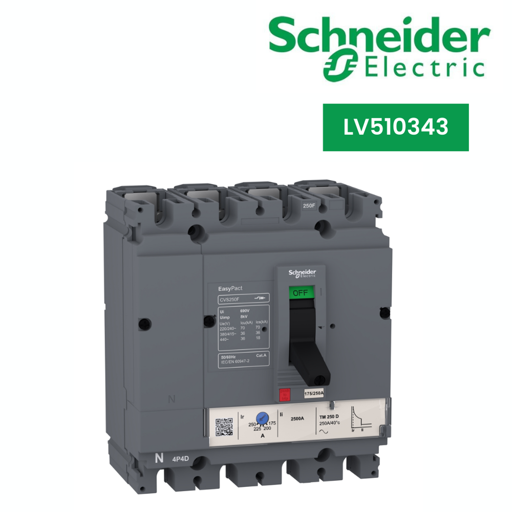 LV510343-circuit breaker EasyPact CVS100F, 36 kA at 415 VAC, 40 A rating thermal magnetic TM-D trip unit, 4P 3d