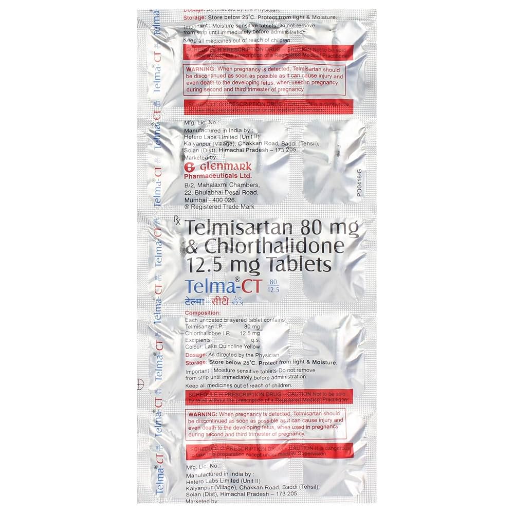 Telma-CT 80/12.5 Telmisartan (80mg) + Chlorthalidone (12.5mg) Tablet