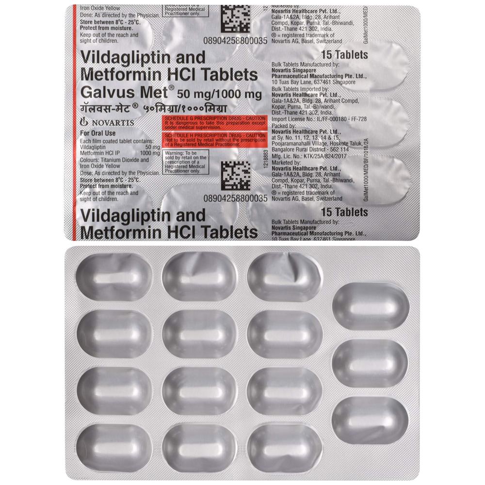 Galvus Met 50mg/1000mg Metformin (1000mg) + Vildagliptin (50mg) Tablet