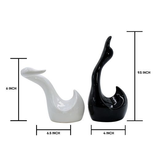 Elegant Ceramic Swan Couple Showpiece  Set of 2 (Black & White)