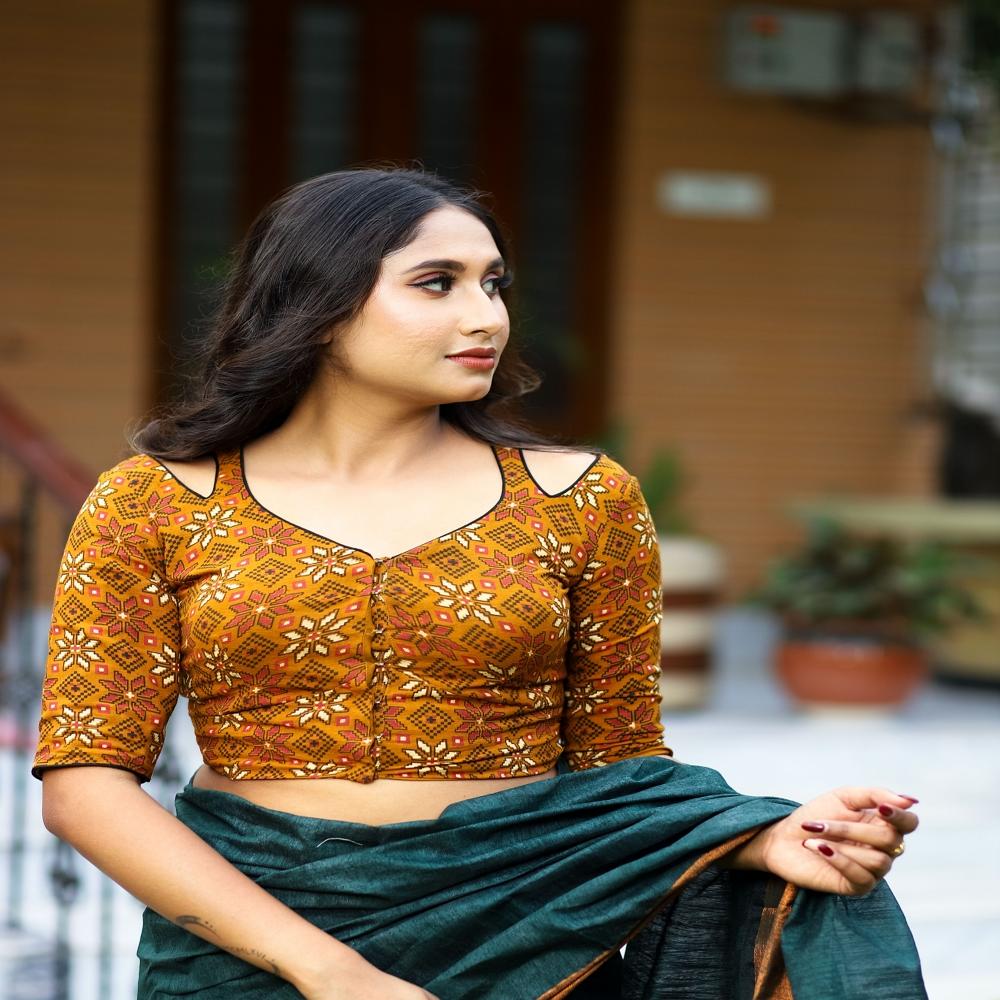  Mustard Ajrakh Cotton Blouse
