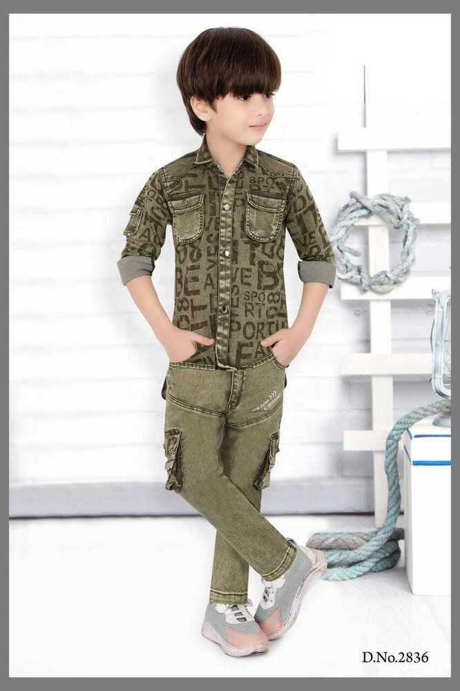 Kids Denim Jacket With Cargo Pants