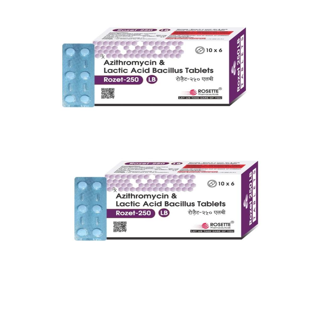 Rozet Lb 250mg Azithromycin (250mg) + Lactic Acid Bacillus Tablet - Grade: Medicine Grade