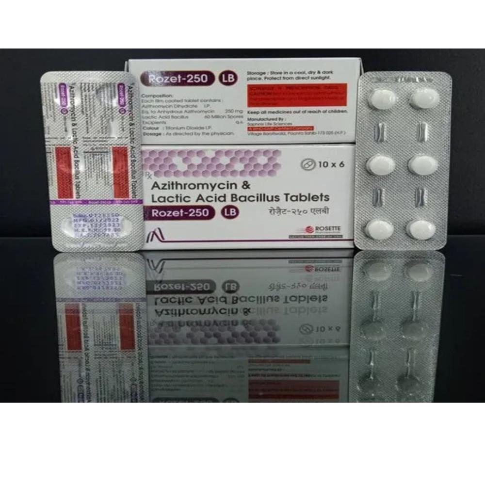 Rozet Lb 250mg Azithromycin (250mg) + Lactic Acid Bacillus Tablet - Grade: Medicine Grade