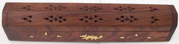 Wooden Incense Box - Polished Wood, 12-15 Inches , Custom Color & Printing, Carved Religious Theme for Arts and Crafts