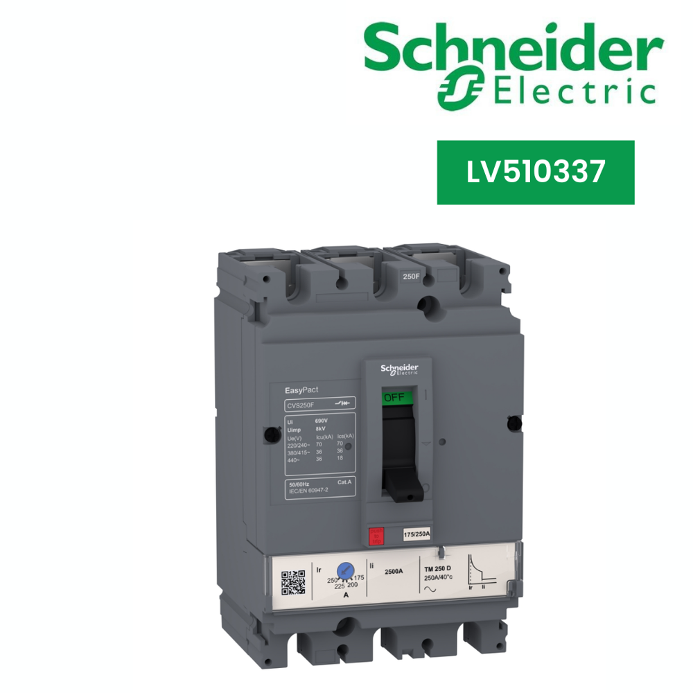 LV510337-circuit breaker EasyPact CVS100F, 36 kA at 415 VAC, 100 A rating thermal magnetic TM-D trip unit, 3P 3d