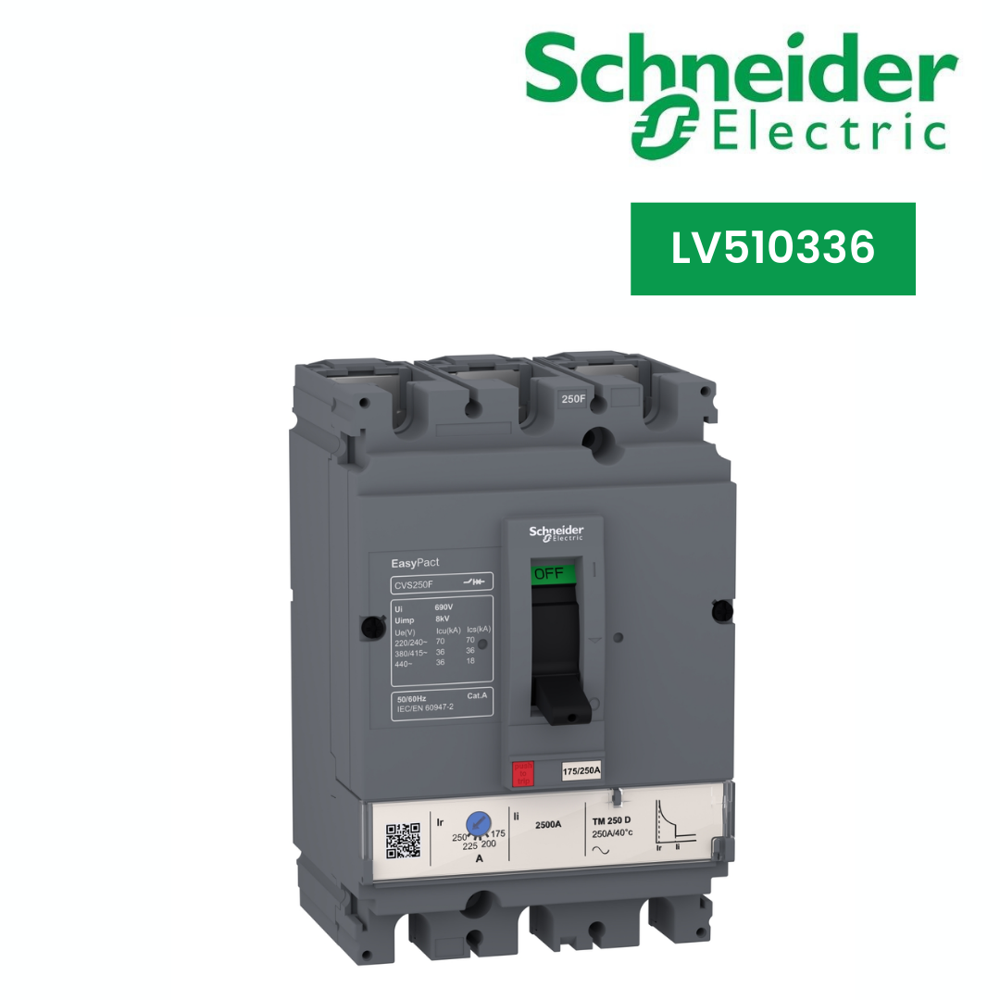 LV510336-circuit breaker EasyPact CVS100F, 36 kA at 415 VAC, 80 A rating thermal magnetic TM-D trip unit, 3P 3d