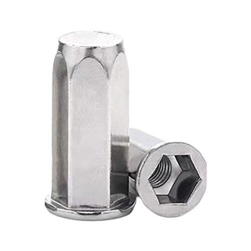 Ss-304 Flat Head Full Hex Close Rivet Nut - Color: Silver