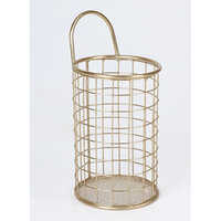 Iron Basket - 3.4x3.4x7.4 Inches, Gold Finish | Durable Iron, Eco-friendly, Elegant Round Design For Indoor Home Dã©cor