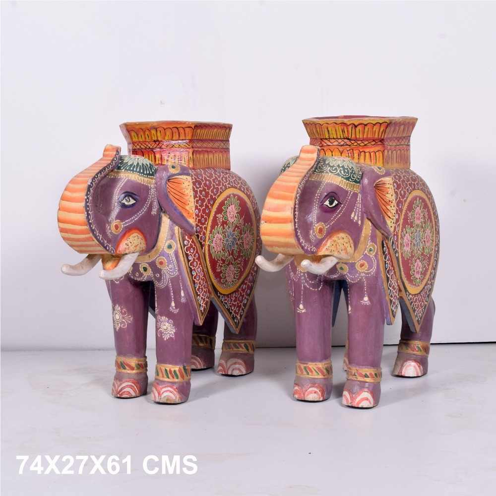 Vintage Wooden Hand Painted Elephant - Dimension (L*W*H): 74*27*61 Centimeter (Cm)