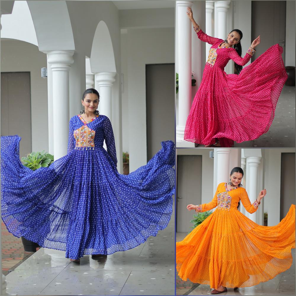 Navratri Special Bandhani Gown - Bust Size: 36 Inch (In)