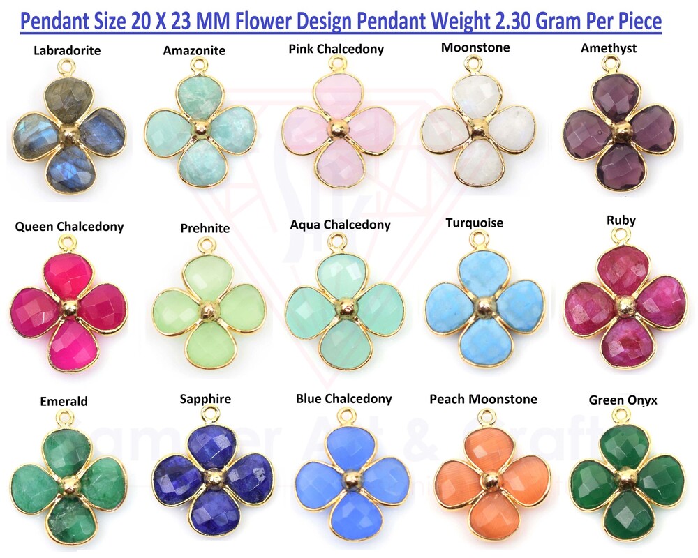 Natural Multi Gemstone Flower Design Fashion Necklace Pendant - Design: Solitaire