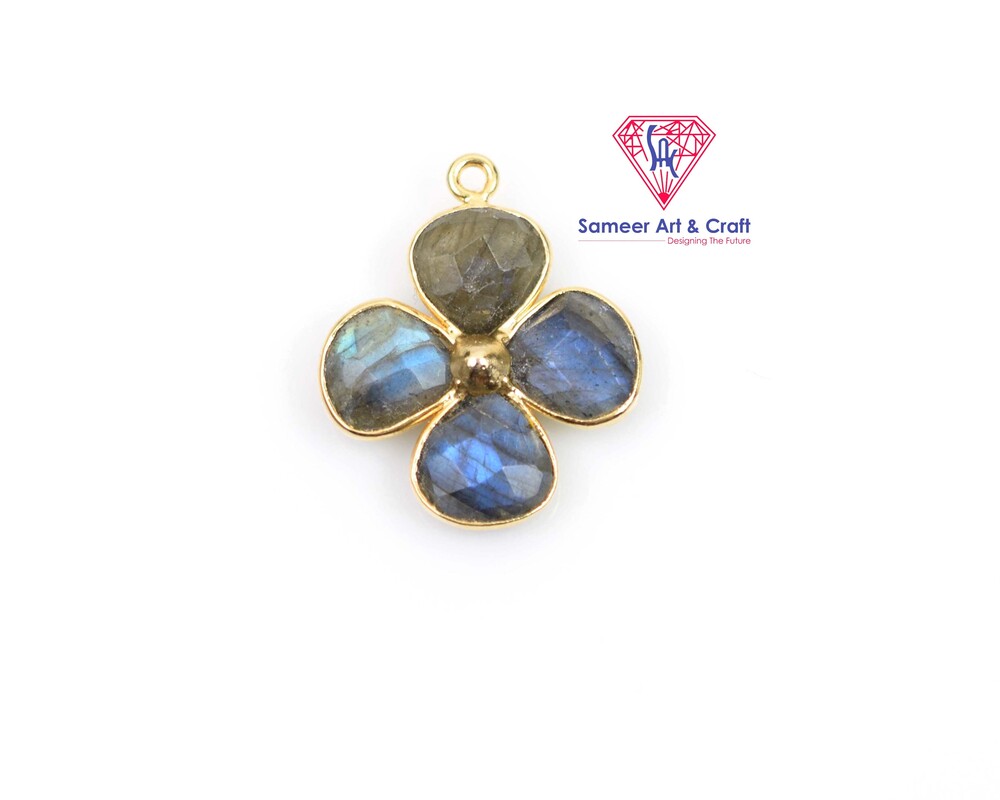 Natural Multi Gemstone Flower Design Fashion Necklace Pendant - Design: Solitaire