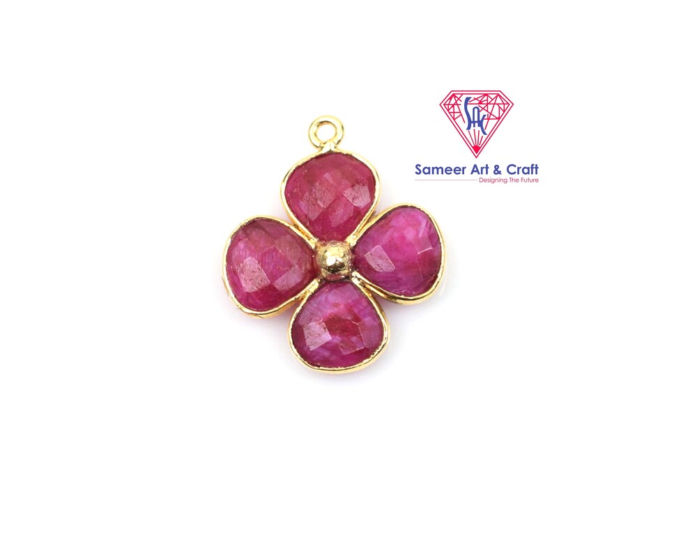 Natural Multi Gemstone Flower Design Fashion Necklace Pendant - Design: Solitaire