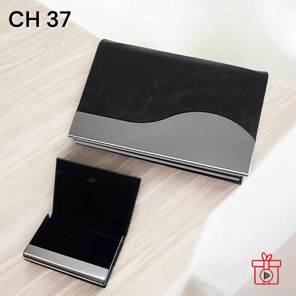 Grey & Black Color Leatherette Finished Metal Credit Card Holder