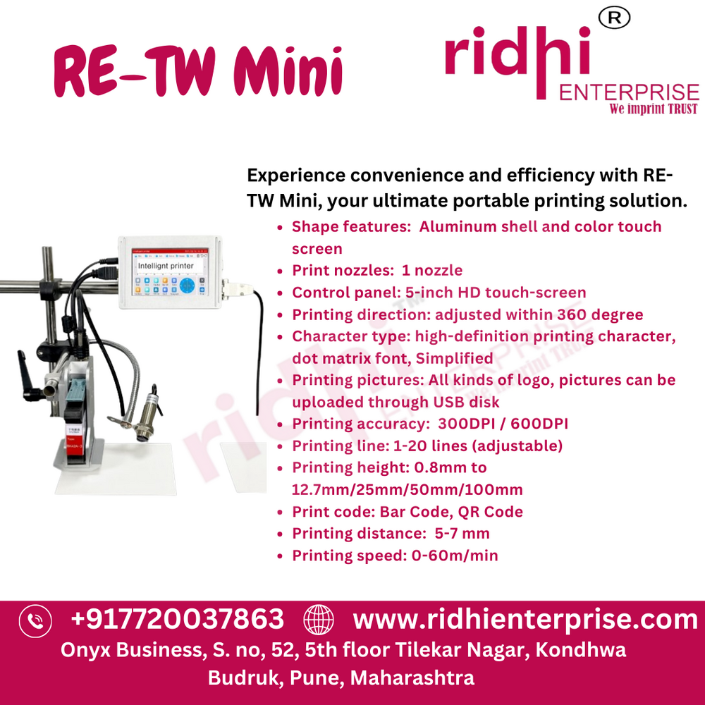 Ridhi Tw Mini Water Bottle Batch Coding Inkjet Printer - Features: High Quality