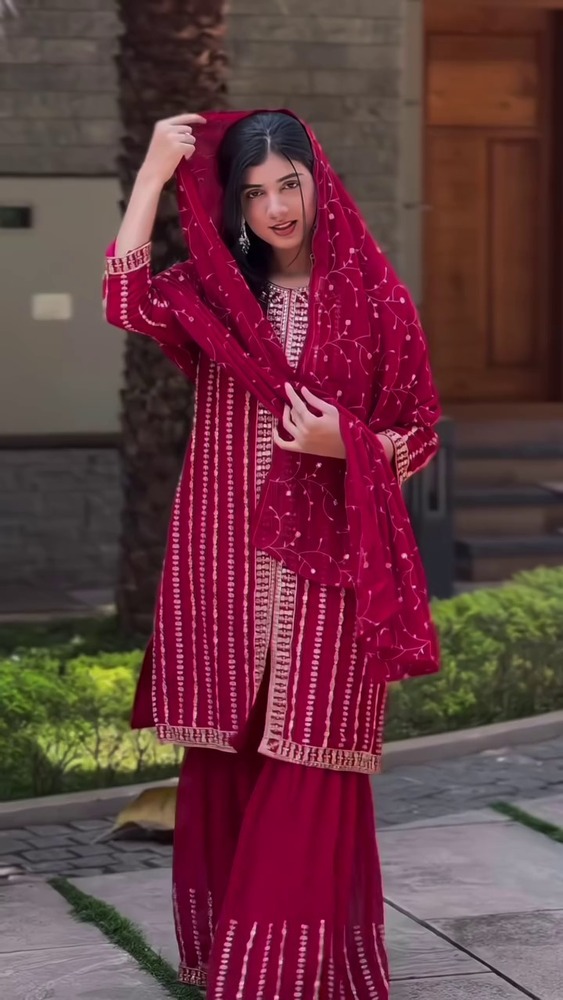 Festival Special Lunching New Sharara Pair With Dupatta - Design: Plain