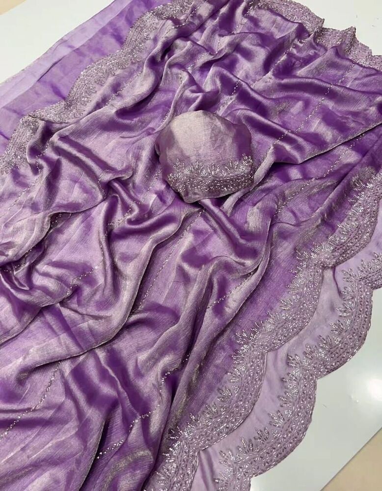 Fendy Chiffon Jarkhan Dimound Work Saree With Running Blouse