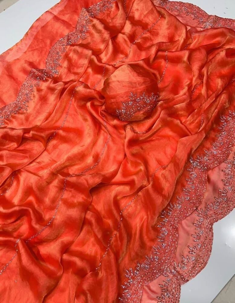 Fendy Chiffon Jarkhan Dimound Work Saree With Running Blouse