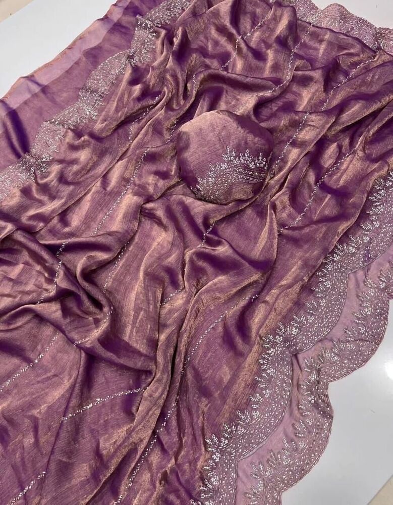 Fendy Chiffon Jarkhan Dimound Work Saree With Running Blouse 3