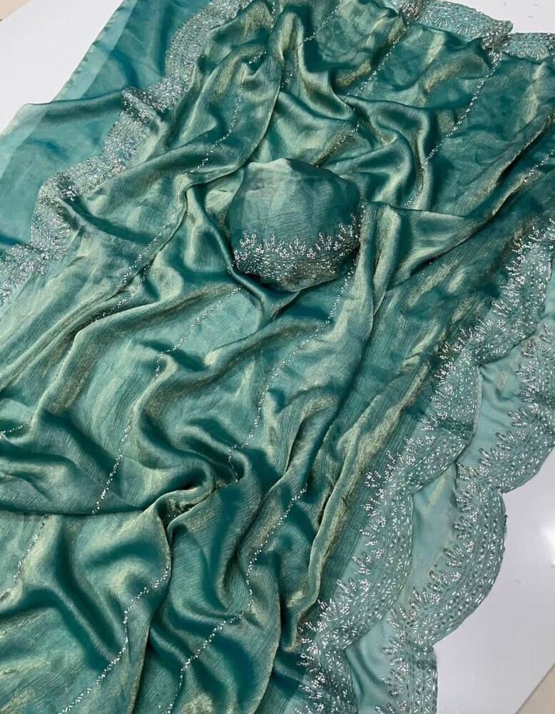 Fendy Chiffon Jarkhan Dimound Work Saree With Running Blouse 3