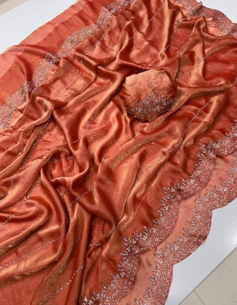 Fendy Chiffon Jarkhan Dimound Work Saree With Running Blouse 3