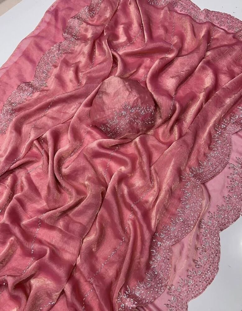 Fendy Chiffon Jarkhan Dimound Work Saree With Running Blouse 3