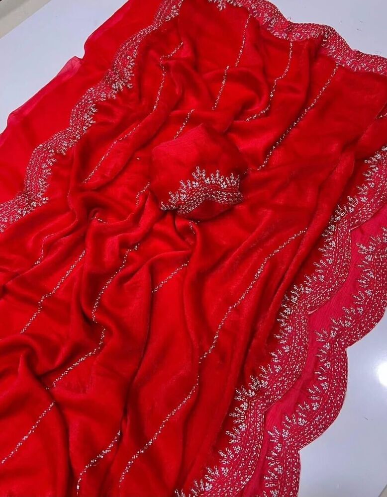 Fendy Chiffon Jarkhan Dimound Work Saree With Running Blouse 2