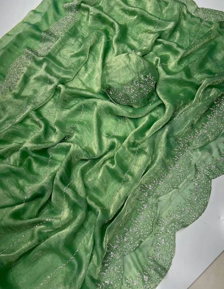 Fendy Chiffon Jarkhan Dimound Work Saree With Running Blouse 2 - Color: Varied