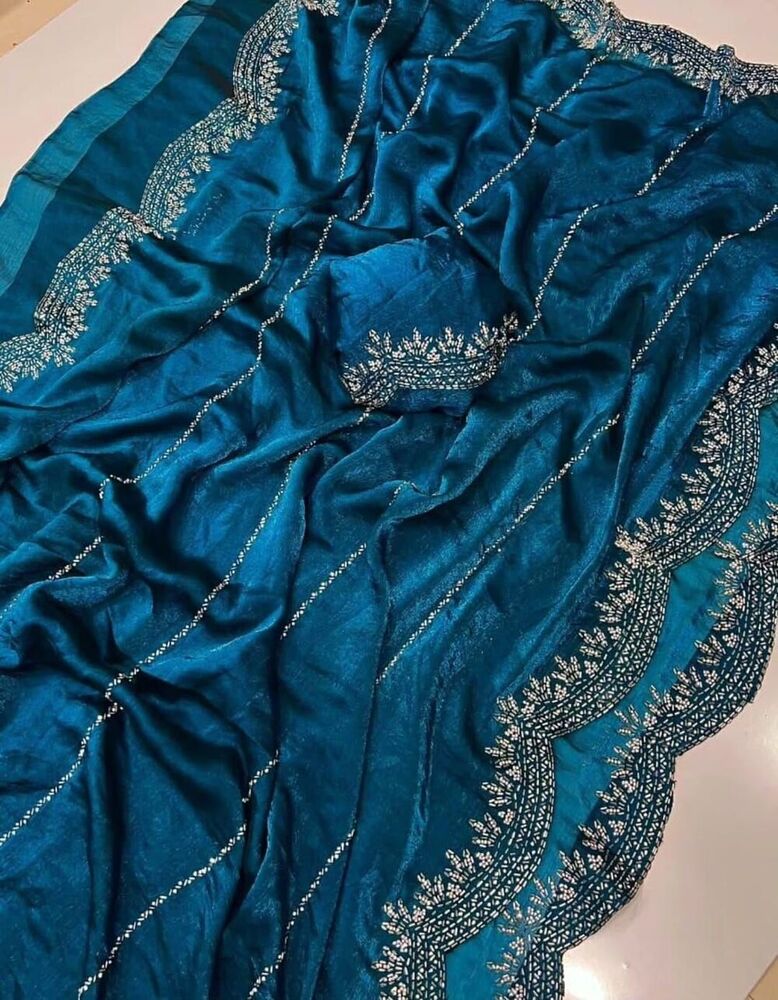 Fendy Chiffon Jarkhan Dimound Work Saree With Running Blouse 2