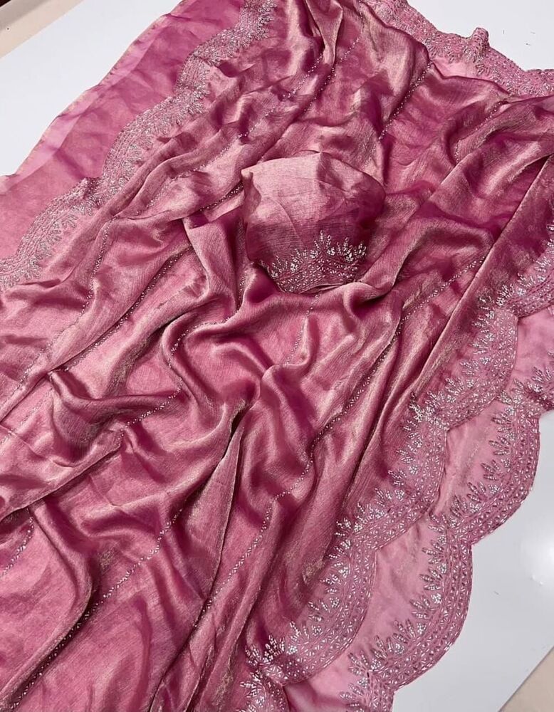 Fendy Chiffon Jarkhan Dimound Work Saree With Running Blouse 2