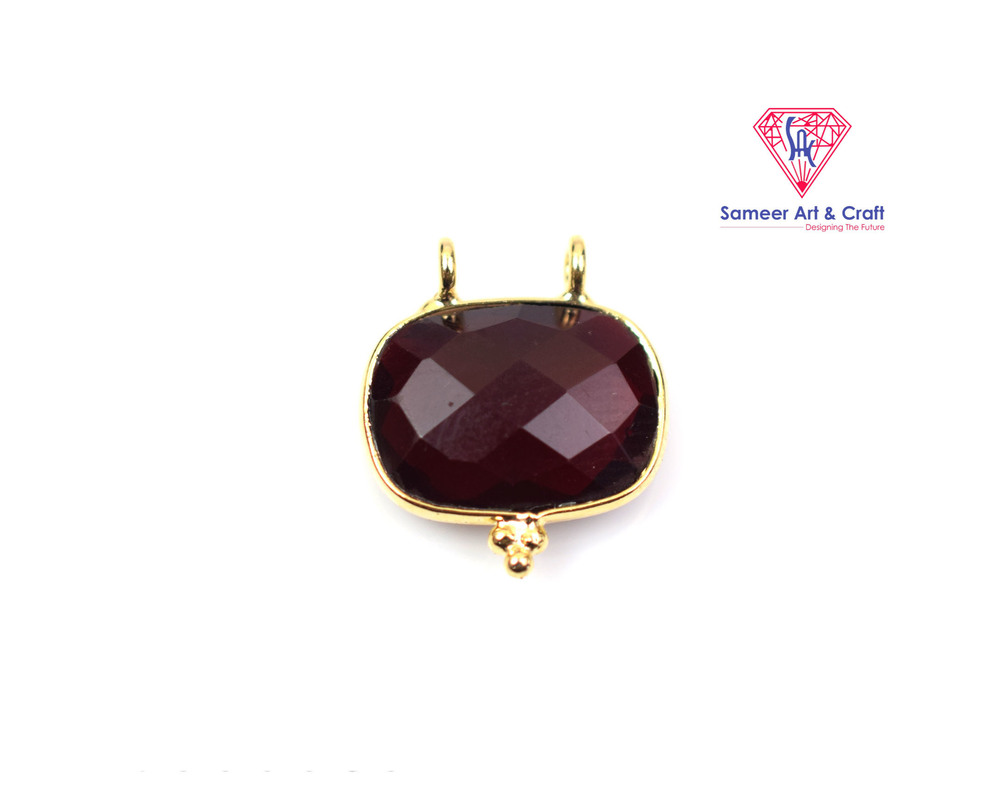 Brass With Gold Plated Natural Gemstone Faceted Cut Rectangle Shaped Bezel Connector