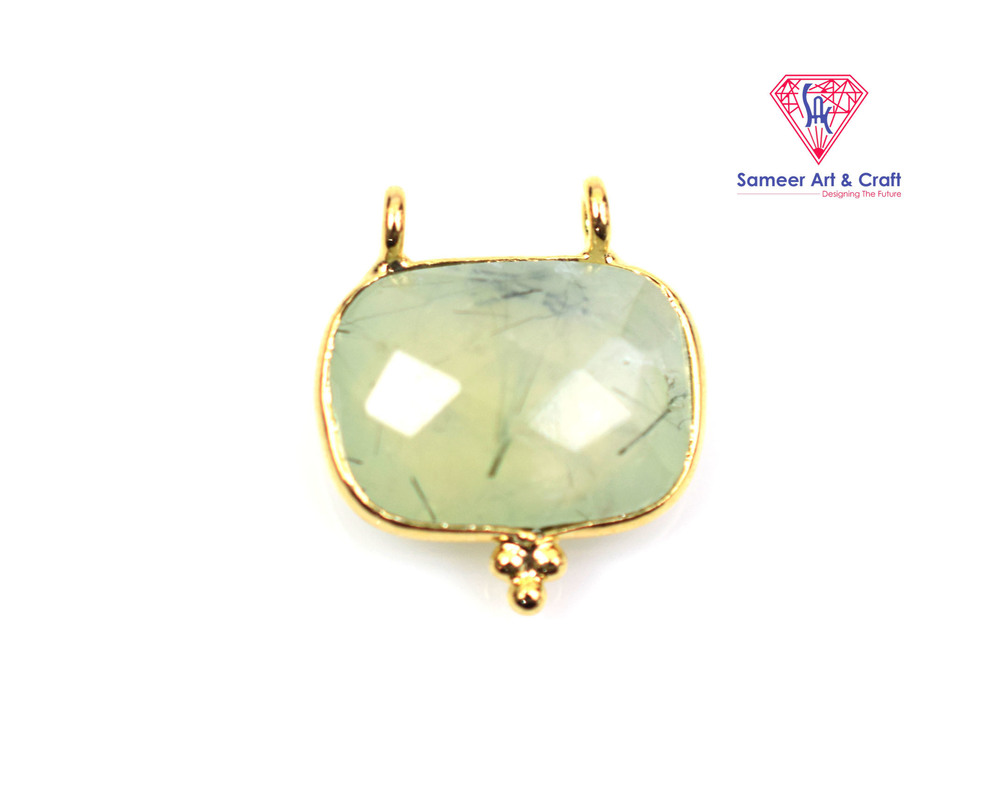 Brass With Gold Plated Natural Gemstone Faceted Cut Rectangle Shaped Bezel Connector