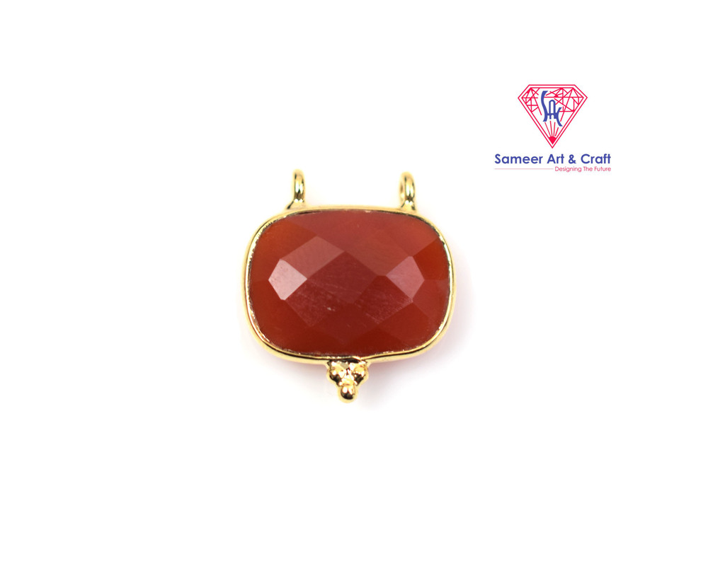 Brass With Gold Plated Natural Gemstone Faceted Cut Rectangle Shaped Bezel Connector