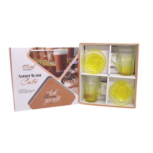 American Cafe 2 Mug + 2 Bowl Plain Color 20 Set - Color: Yellow
