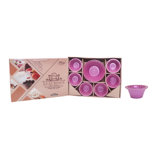 Luxurious 6 Bowl + 1 Donga Metelic Colour Set - Color: Pink