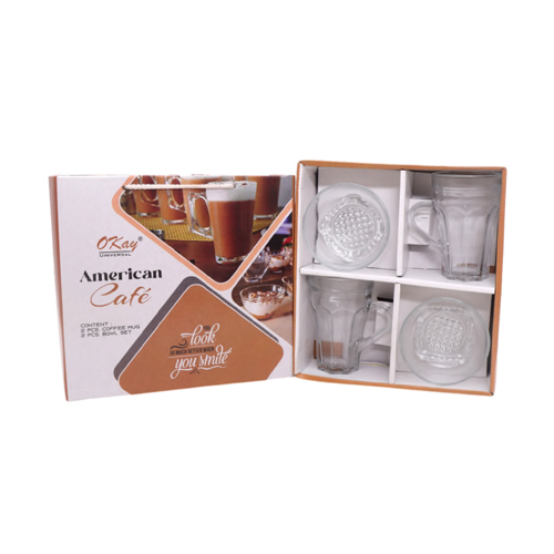 American Cafe 2 Mug + 2 Bowl Plain 20 Set - Color: Transparent