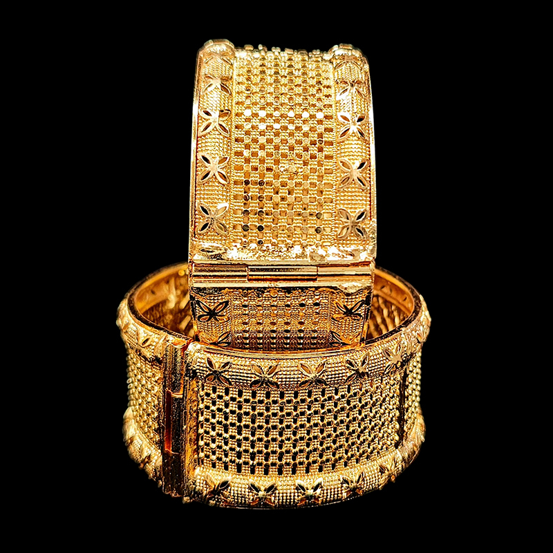 Engraved Design Gold Bangles - Color: Golden