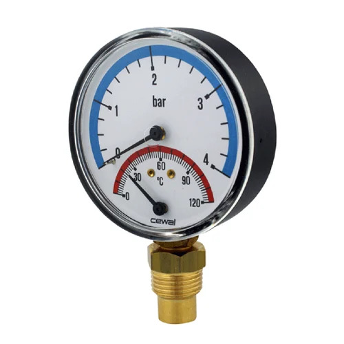 Stainless Steel Temperature Pressure Gauge - Color: Grey