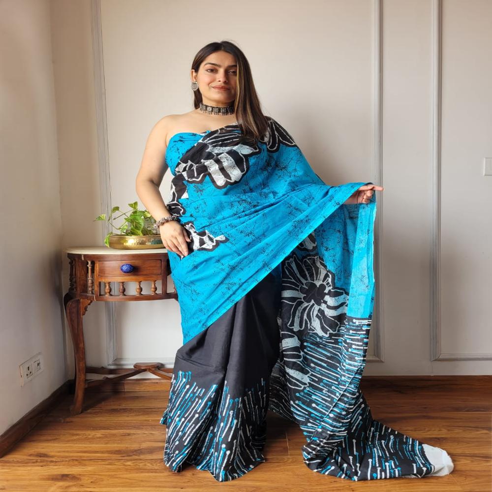 Pure Cotton Colourfull Hand Block Printed Saree, Natural dyed organic sarees