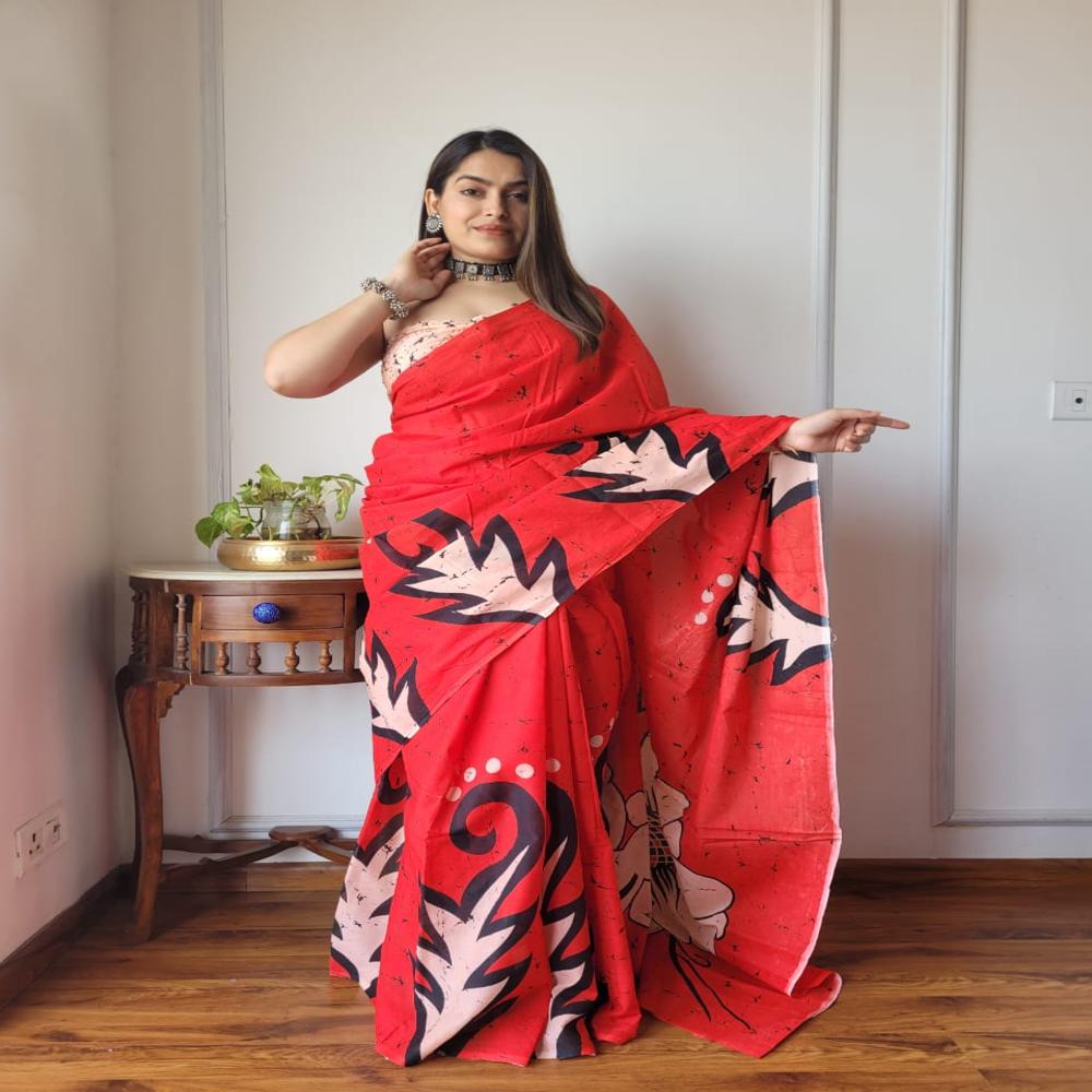 Pure Cotton Colourfull Hand Block Printed Saree, Natural dyed organic sarees