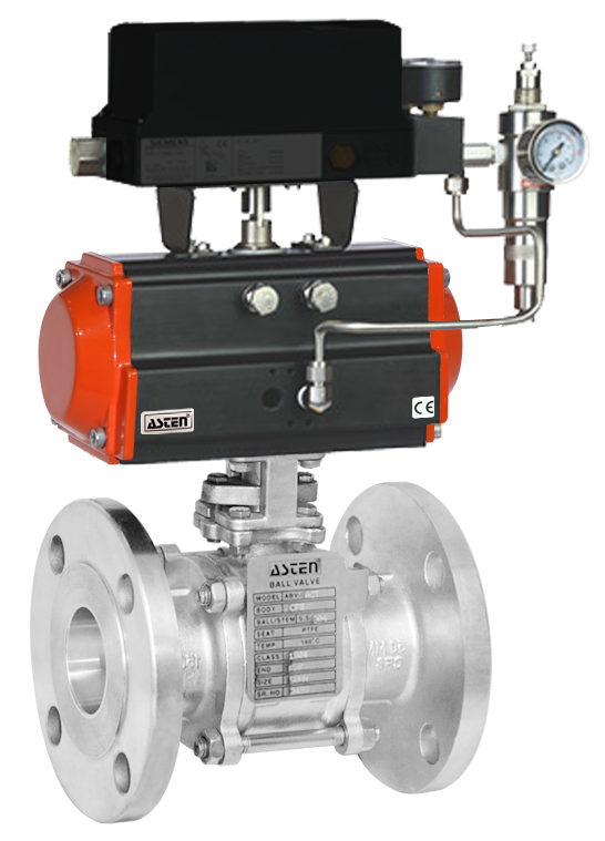 Pneumatic 3 Piece Ball Valve Flanged End