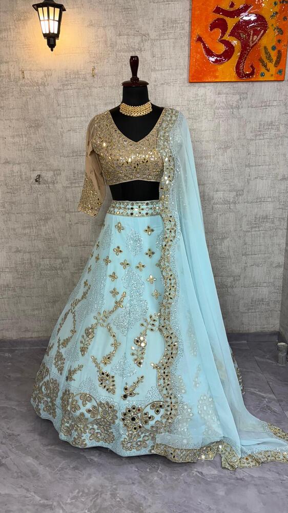 Fox Georgette Rea Mirror Work Lehenga
