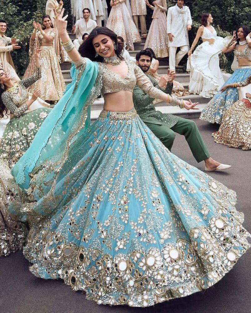 Fox Georgette Rea Mirror Work Lehenga