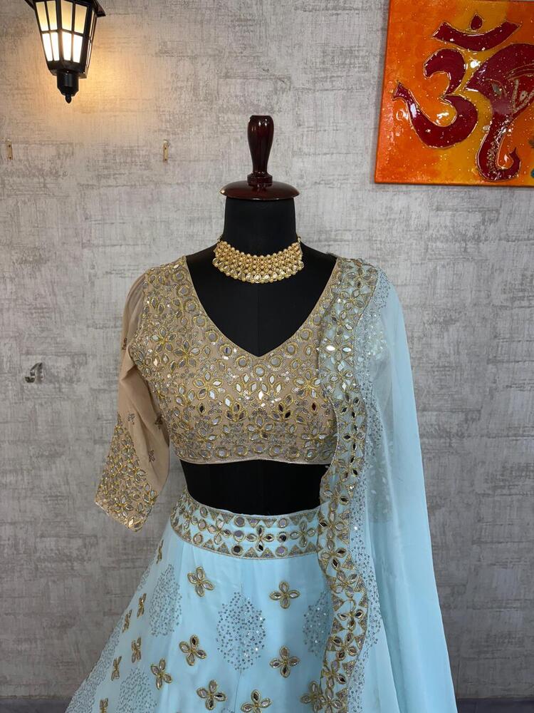 Fox Georgette Rea Mirror Work Lehenga